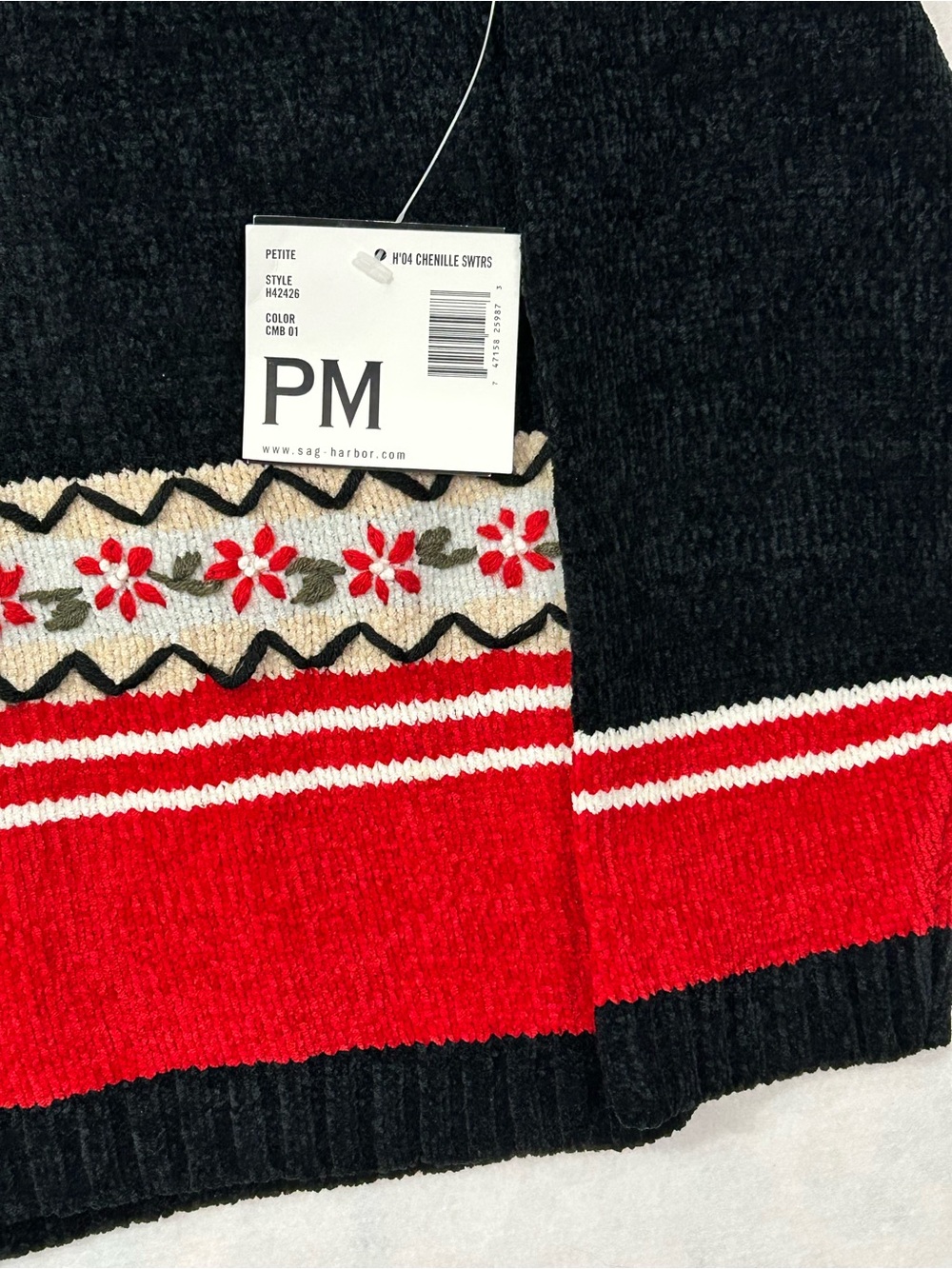 Sag Harbor Cardigan Y2K Retro Soft Black Red Full Zip Chenille Coastal Grandma - Picture 2 of 9